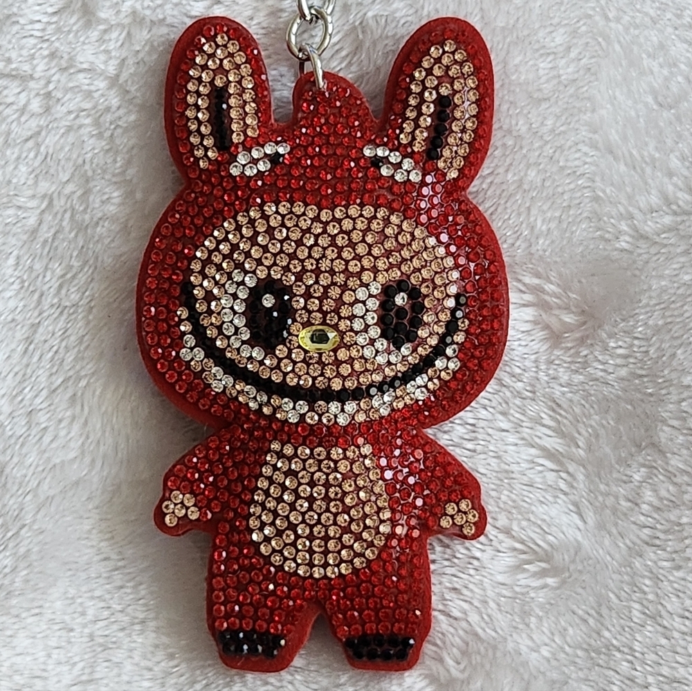 Labubu Red Rhinestone Keychain Bag Charm - Picture 2 of 3
